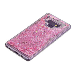 Луксозен силиконов гръб ТПУ FASHION с течност и розов брокат за Samsung Galaxy Note 9 N960F прозрачен